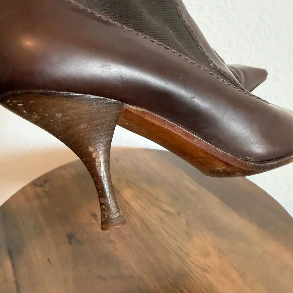 Yves Saint Laurent Brown Leather Pull-On Heeled Sock Bootie Women's Size 39 US 9